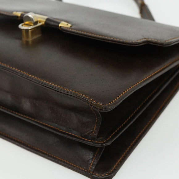GUCCI Hand Bag Leather Brown Gold Auth ep14250