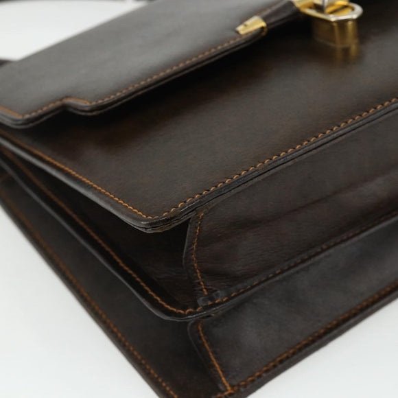 GUCCI Hand Bag Leather Brown Gold Auth ep14250