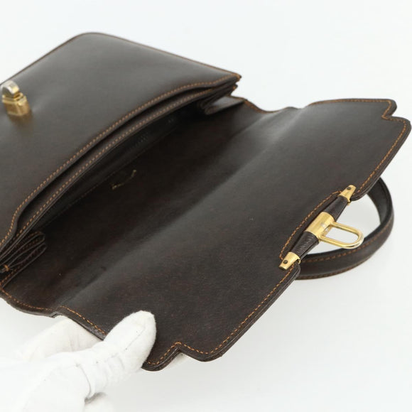 GUCCI Hand Bag Leather Brown Gold Auth ep14250