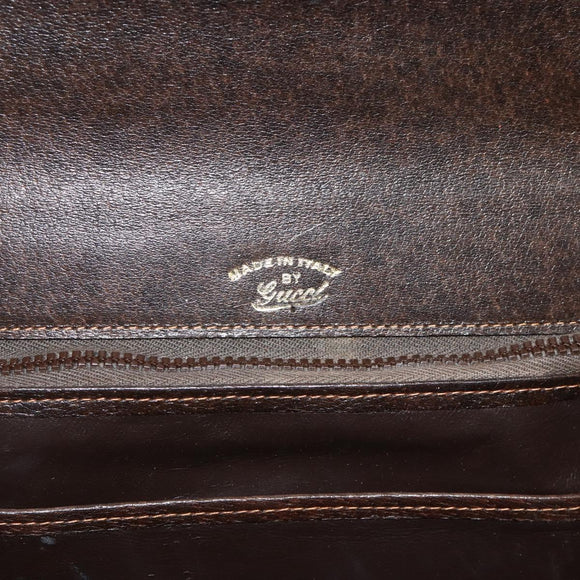 GUCCI Hand Bag Leather Brown Gold Auth ep14250