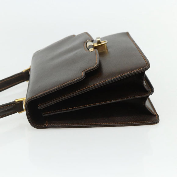 GUCCI Hand Bag Leather Brown Gold Auth ep14250