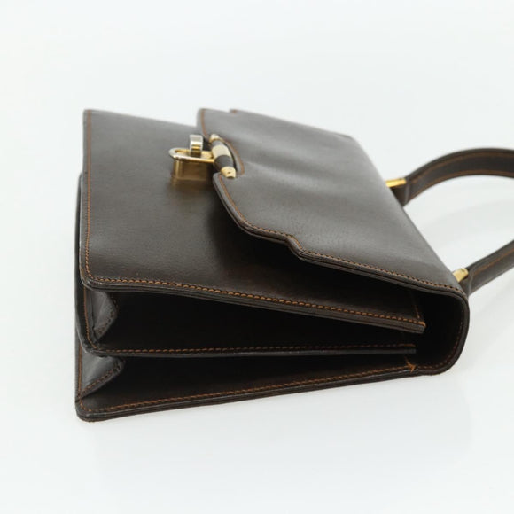 GUCCI Hand Bag Leather Brown Gold Auth ep14250