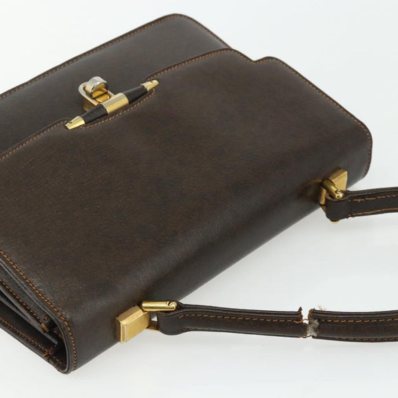 GUCCI Hand Bag Leather Brown Gold Auth ep14250