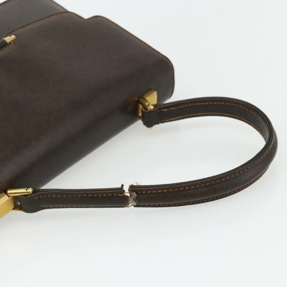 GUCCI Hand Bag Leather Brown Gold Auth ep14250