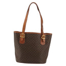 CELINE Macadam Canvas Tote Bag PVC Leather Brown Gold Auth ep14253-2