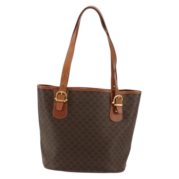 CELINE Macadam Canvas Tote Bag PVC Leather Brown Gold Auth ep14253