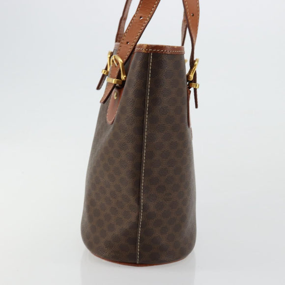CELINE Macadam Canvas Tote Bag PVC Leather Brown Gold Auth ep14253