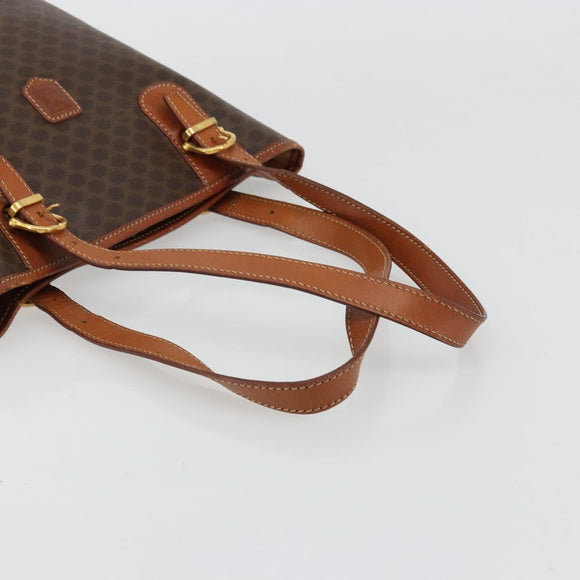 CELINE Macadam Canvas Tote Bag PVC Leather Brown Gold Auth ep14253