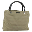 GUCCI Bamboo Hand Bag Nylon Beige Silver 002 1016 Auth ep14257-1