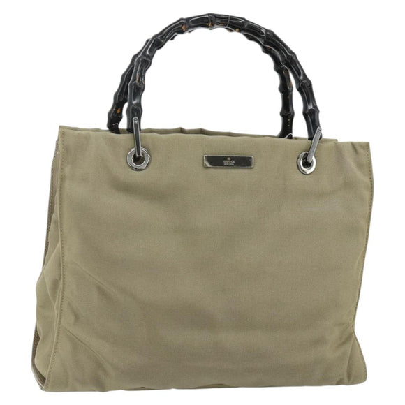 GUCCI Bamboo Hand Bag Nylon Beige Silver 002 1016 Auth ep14257