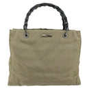 GUCCI Bamboo Hand Bag Nylon Beige Silver 002 1016 Auth ep14257-13