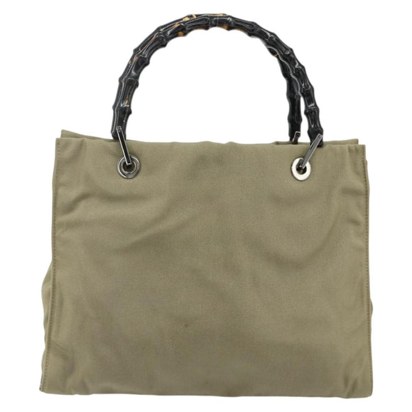 GUCCI Bamboo Hand Bag Nylon Beige Silver 002 1016 Auth ep14257