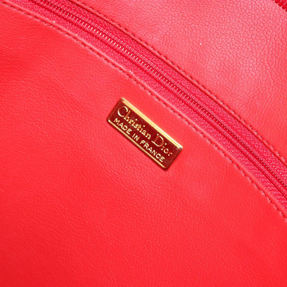 Christian Dior Tote Bag Leather Red Gold Auth ep14258