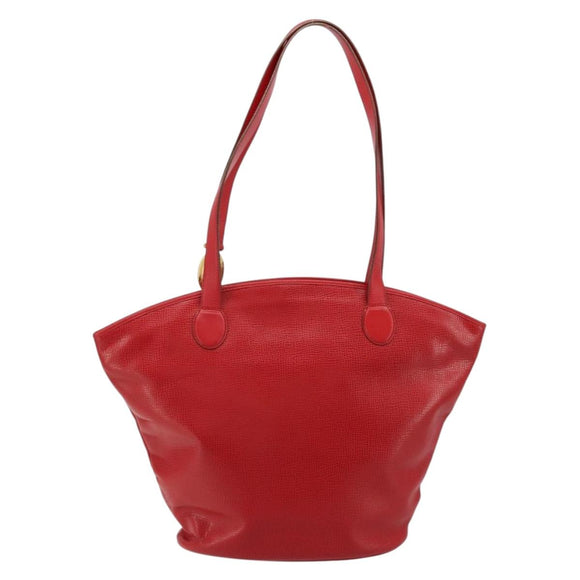 Christian Dior Tote Bag Leather Red Gold Auth ep14258