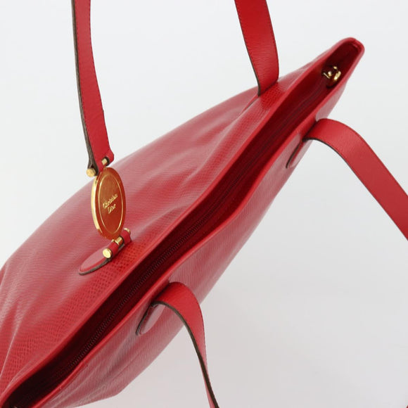 Christian Dior Tote Bag Leather Red Gold Auth ep14258
