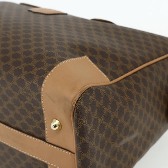 CELINE Macadam Canvas Boston Bag PVC Leather Brown Gold Auth ep14259A