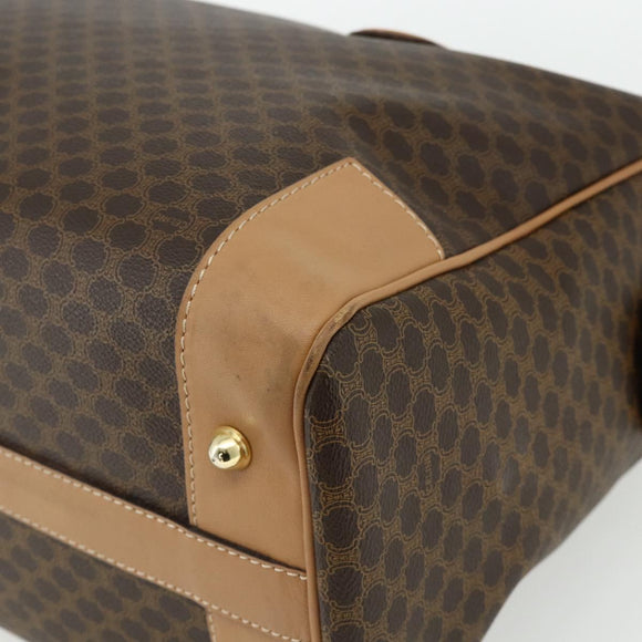 CELINE Macadam Canvas Boston Bag PVC Leather Brown Gold Auth ep14259A
