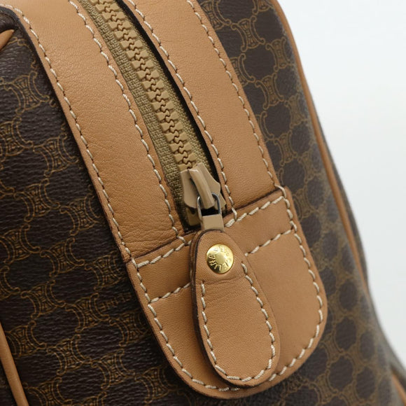 CELINE Macadam Canvas Boston Bag PVC Leather Brown Gold Auth ep14259A