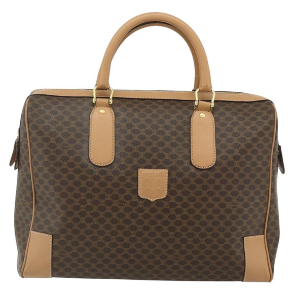 CELINE Macadam Canvas Boston Bag PVC Leather Brown Gold Auth ep14259A
