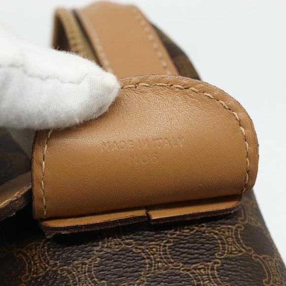 CELINE Macadam Canvas Boston Bag PVC Leather Brown Gold Auth ep14259A