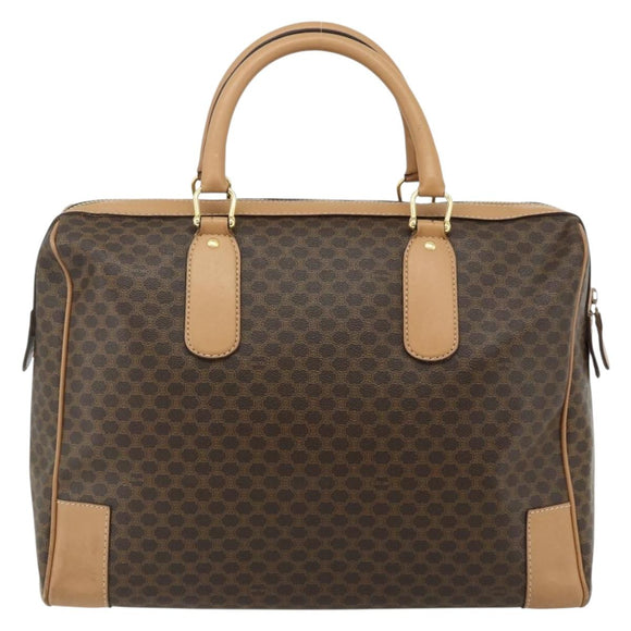CELINE Macadam Canvas Boston Bag PVC Leather Brown Gold Auth ep14259