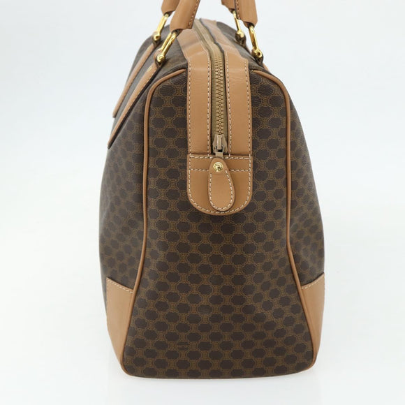 CELINE Macadam Canvas Boston Bag PVC Leather Brown Gold Auth ep14259A