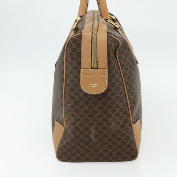 CELINE Macadam Canvas Boston Bag PVC Leather Brown Gold Auth ep14259A