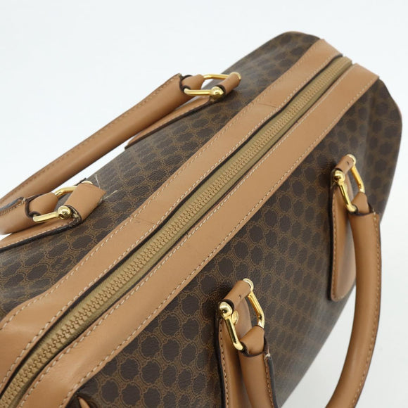 CELINE Macadam Canvas Boston Bag PVC Leather Brown Gold Auth ep14259A