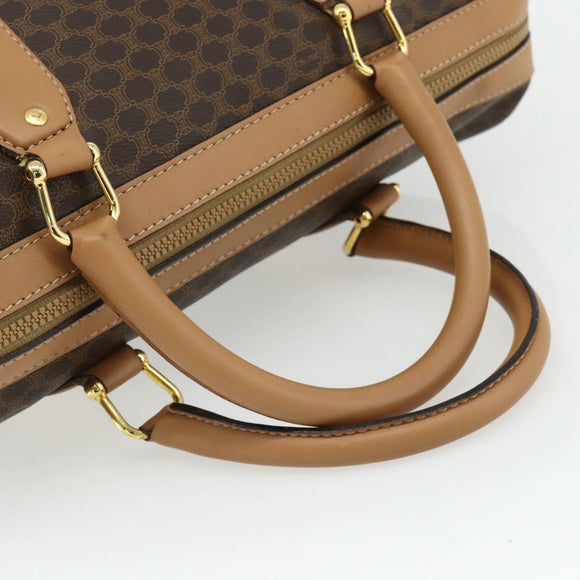 CELINE Macadam Canvas Boston Bag PVC Leather Brown Gold Auth ep14259A