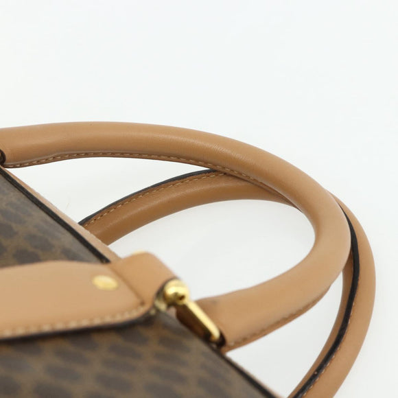 CELINE Macadam Canvas Boston Bag PVC Leather Brown Gold Auth ep14259A