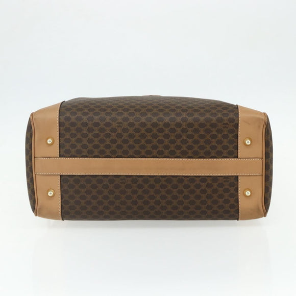 CELINE Macadam Canvas Boston Bag PVC Leather Brown Gold Auth ep14259