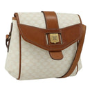 CELINE Macadam Canvas Shoulder Bag PVC Leather White Gold Auth ep14261-1