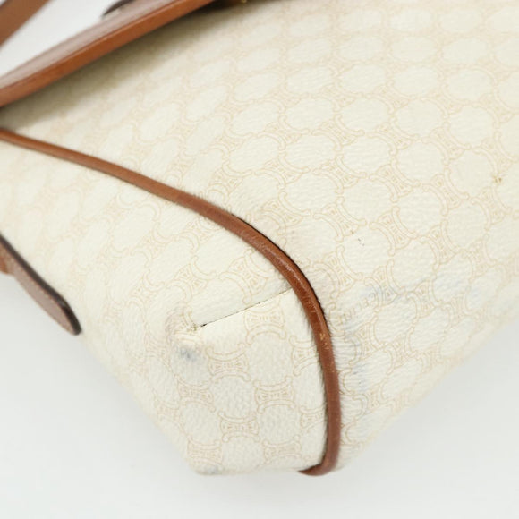 CELINE Macadam Canvas Shoulder Bag PVC Leather White Gold Auth ep14261
