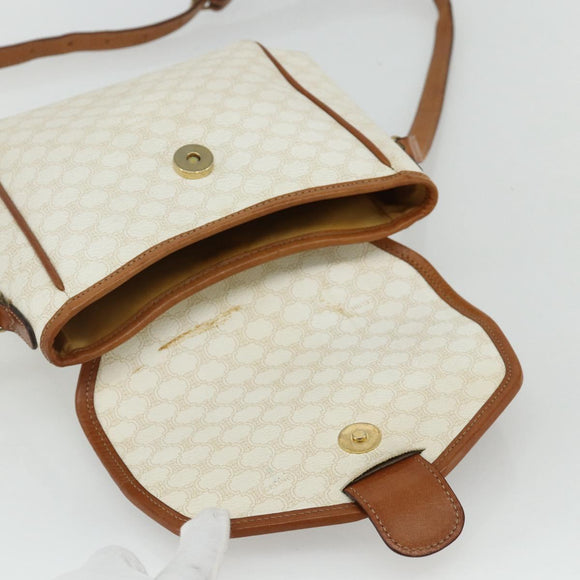 CELINE Macadam Canvas Shoulder Bag PVC Leather White Gold Auth ep14261