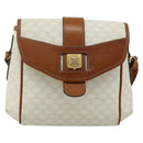 CELINE Macadam Canvas Shoulder Bag PVC Leather White Gold Auth ep14261-13