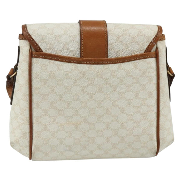 CELINE Macadam Canvas Shoulder Bag PVC Leather White Gold Auth ep14261