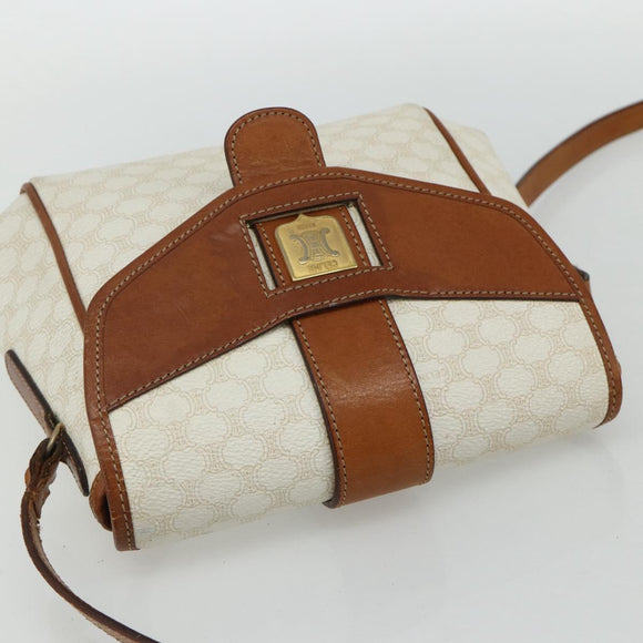 CELINE Macadam Canvas Shoulder Bag PVC Leather White Gold Auth ep14261