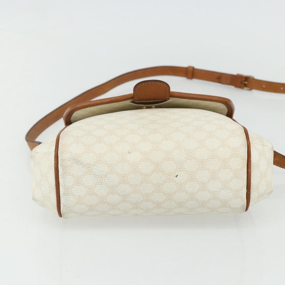 CELINE Macadam Canvas Shoulder Bag PVC Leather White Gold Auth ep14261