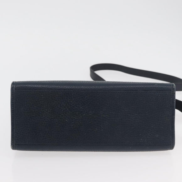 Christian Dior Hand Bag Leather 2way Navy Gold Auth ep14265
