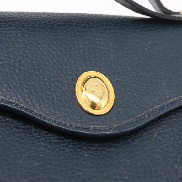 Christian Dior Hand Bag Leather 2way Navy Gold Auth ep14265