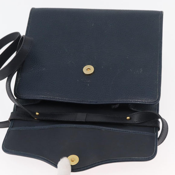 Christian Dior Hand Bag Leather 2way Navy Gold Auth ep14265