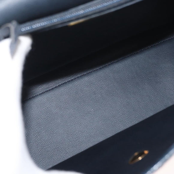Christian Dior Hand Bag Leather 2way Navy Gold Auth ep14265