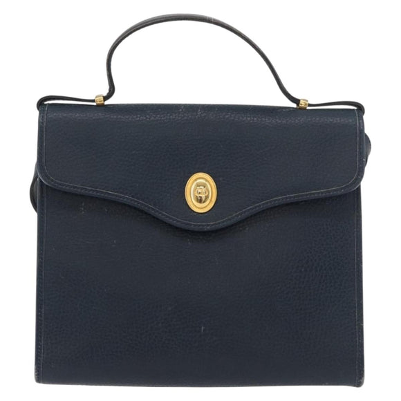 Christian Dior Hand Bag Leather 2way Navy Gold Auth ep14265