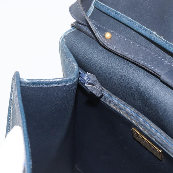 Christian Dior Hand Bag Leather 2way Navy Gold Auth ep14265