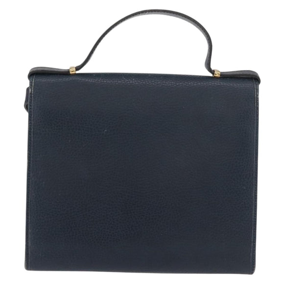 Christian Dior Hand Bag Leather 2way Navy Gold Auth ep14265