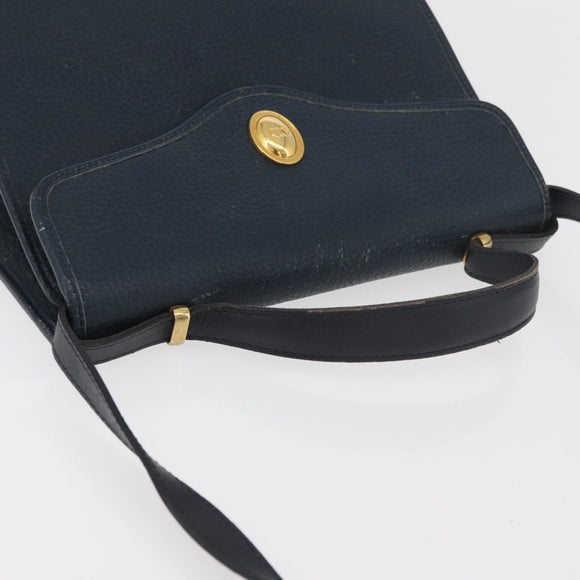 Christian Dior Hand Bag Leather 2way Navy Gold Auth ep14265