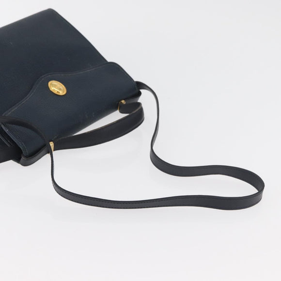 Christian Dior Hand Bag Leather 2way Navy Gold Auth ep14265