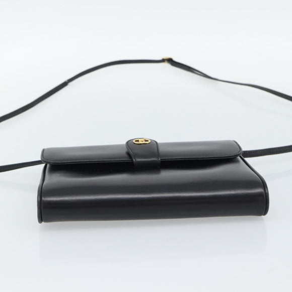 GUCCI Shoulder Bag Leather Black Gold Auth ep14267A