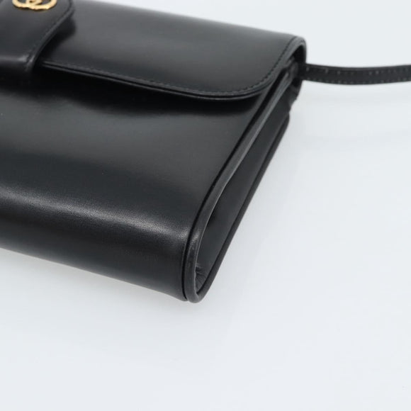 GUCCI Shoulder Bag Leather Black Gold Auth ep14267A