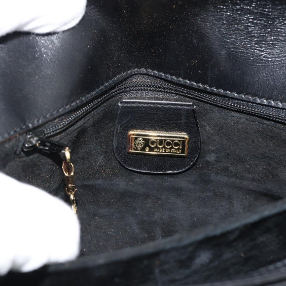 GUCCI Shoulder Bag Leather Black Gold Auth ep14267A